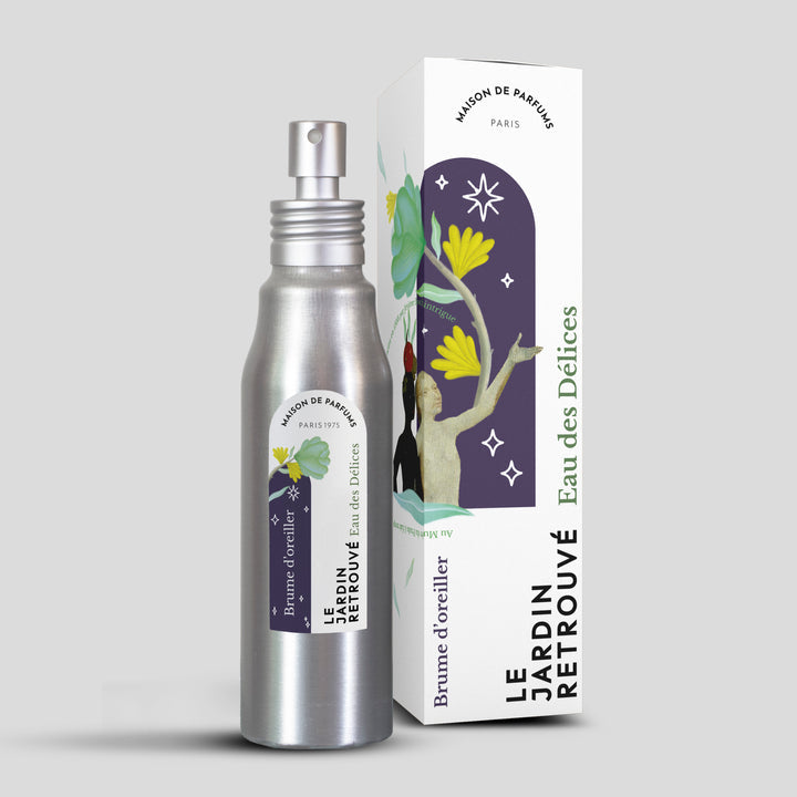 Eau de Delices 125ml Pillow Mist Bottle and Box by Le Jardin Retrouvé
